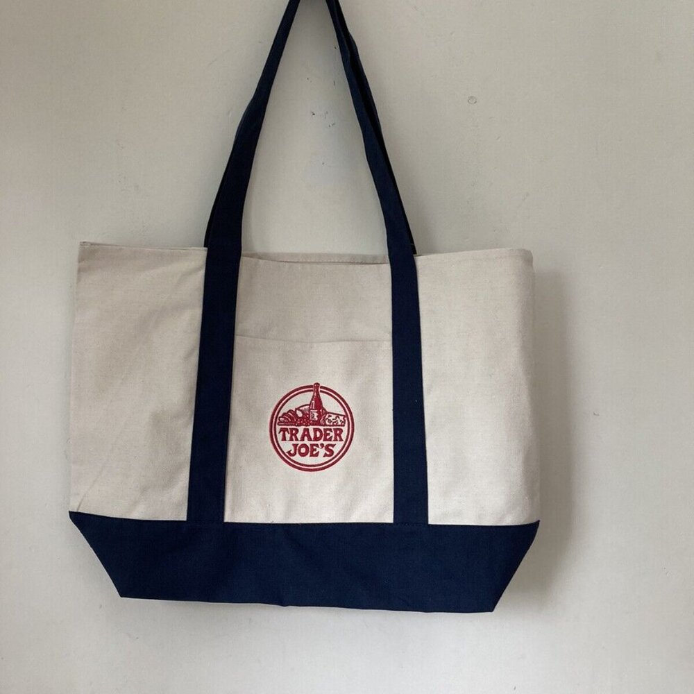 Trader Joe's Canvas Tote Bag NWT New With Tags Viral NAVY BLUE - Picture 3 of 5